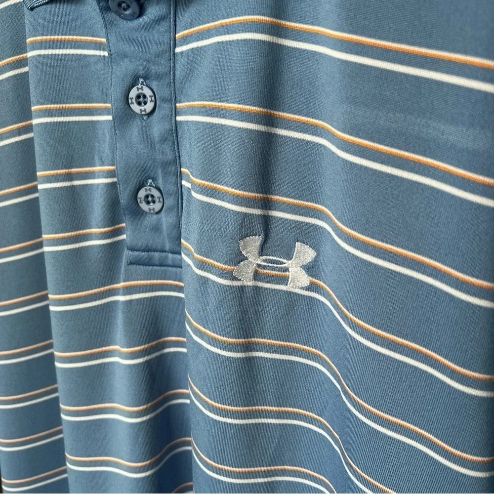 Under Armour Men’s Blue/white/orange Striped Polo Size S